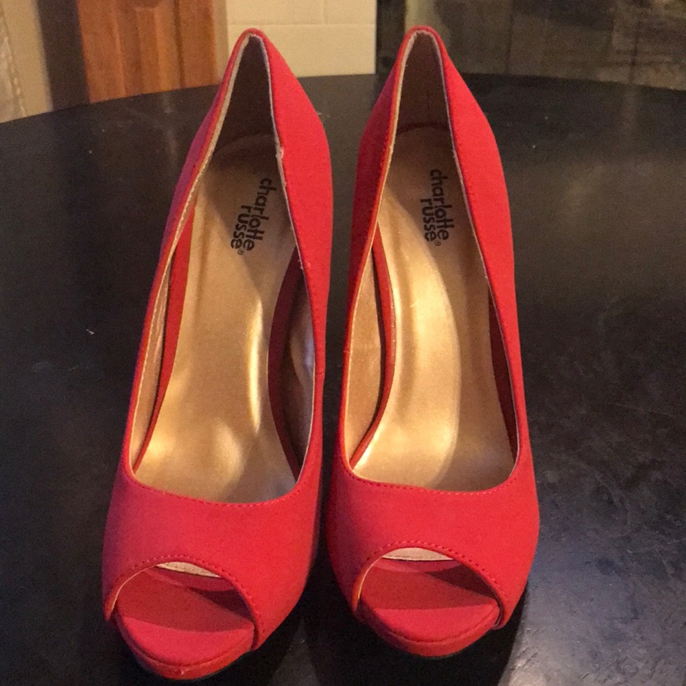 Charlotte Russe Red Peep-Toe High Heels